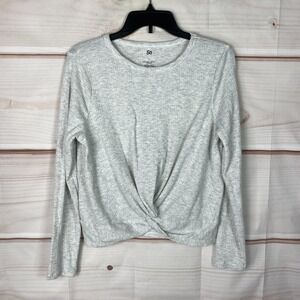 So Top Juniors L Gray Twist Waist T-Shirt Long Sleeve Round Neck Knit Solid